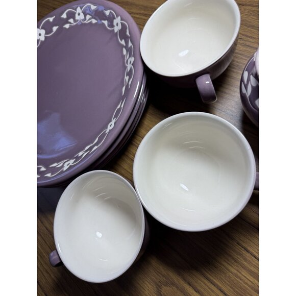 Vintage Jaliang Floral Ceramic Tea Set With Plates Creamer & Sugar Bowl Purple & - Picture 6 of 13